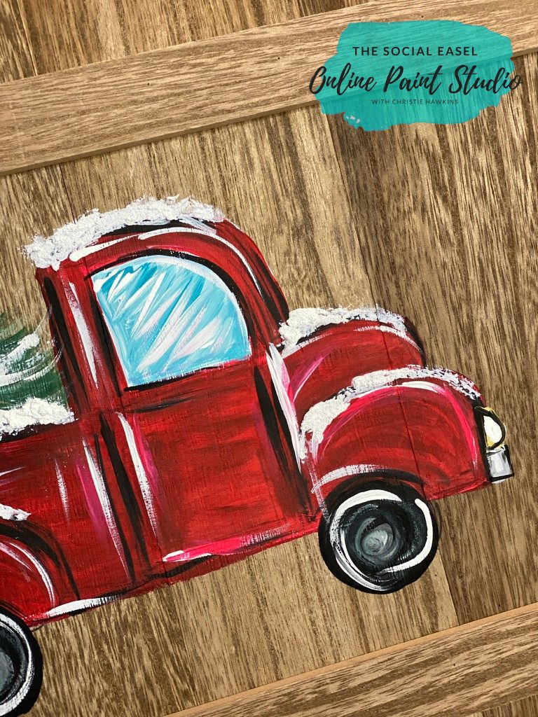 Winter Red Truck Acrylic Painting